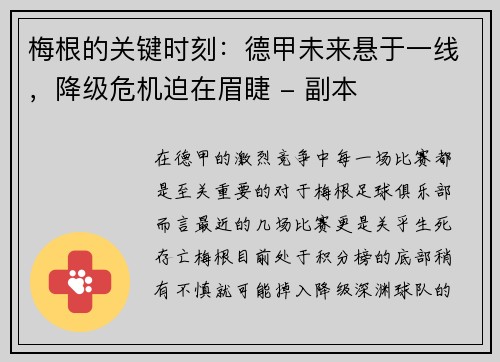 梅根的关键时刻：德甲未来悬于一线，降级危机迫在眉睫 - 副本